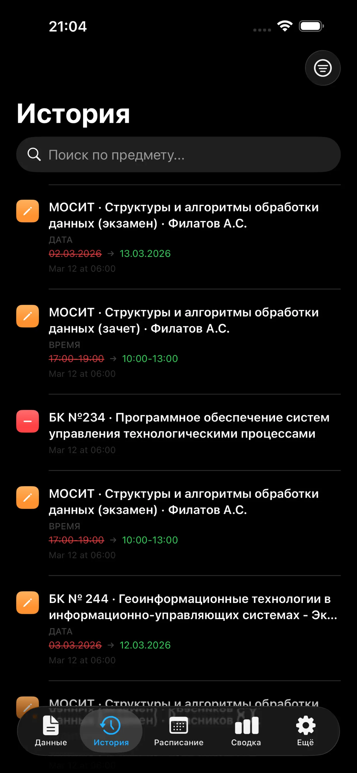 History of changes
